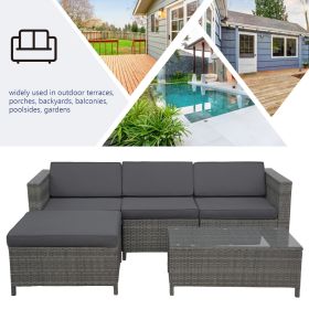 Dark Grey Patio Furniture Outdoor Convertible L Shaped Couch Wicker Sectional Sofa Set With Coffee Table