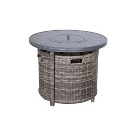 Living Source International 25" H x 32" W Aluminum Outdoor Fire Pit Table with Lid(Mixed Gray)