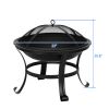 22" Curved Feet Iron Brazier Wood Burning Fire Pit Decoration for Backyard Poolside