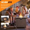 32 Inch 50,000 BTU Square Fire Pit Table with Lid and Lava Rocks