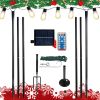 Set of 6 RC String Light Pole, 9 FT Lighting Stand with Horn Shape Hooks, LED Solar Bulbs for Parties, Christmas