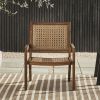 Coastal Solid Wood and Rattan Outdoor Accent Chair – Dark Brown