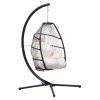 Outdoor Patio Wicker Folding Hanging Chair,Rattan Swing Hammock Egg Chair With C Type Bracket , With Cushion And Pillow