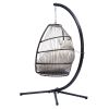 Outdoor Patio Wicker Folding Hanging Chair,Rattan Swing Hammock Egg Chair With C Type Bracket , With Cushion And Pillow