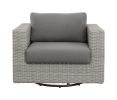 Outdoor Swivel Chair - HDPE Resin Wicker, Solution-Dyed Acrylic Covers - 360-Degree Swivel, Deep Cushions - Light Gray Resin, Dark Gray Covers