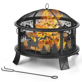 Outddor Patio Garden Beach Camping Bonfire Party Fire Pit With BBQ Grill (Color: Black A)