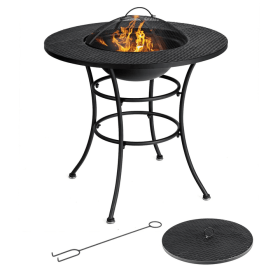 Backyard Garden Party Patio Fire Pit Dining Table (Color: black)