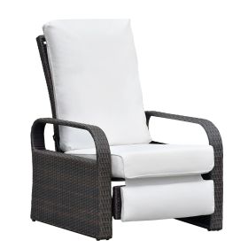 Outdoor Recliner Chair;  Automatic Adjustable Wicker Lounge Recliner Chair with 5.12'' Thicken Cushion (Color: Beige)