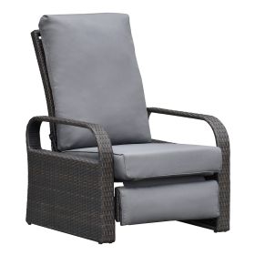 Outdoor Recliner Chair;  Automatic Adjustable Wicker Lounge Recliner Chair with 5.12'' Thicken Cushion (Color: Gray)