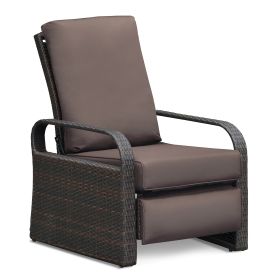 Outdoor Recliner Chair;  Automatic Adjustable Wicker Lounge Recliner Chair with 5.12'' Thicken Cushion (Color: Brown)