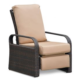 Outdoor Recliner Chair;  Automatic Adjustable Wicker Lounge Recliner Chair with 5.12'' Thicken Cushion (Color: EsKhaki)